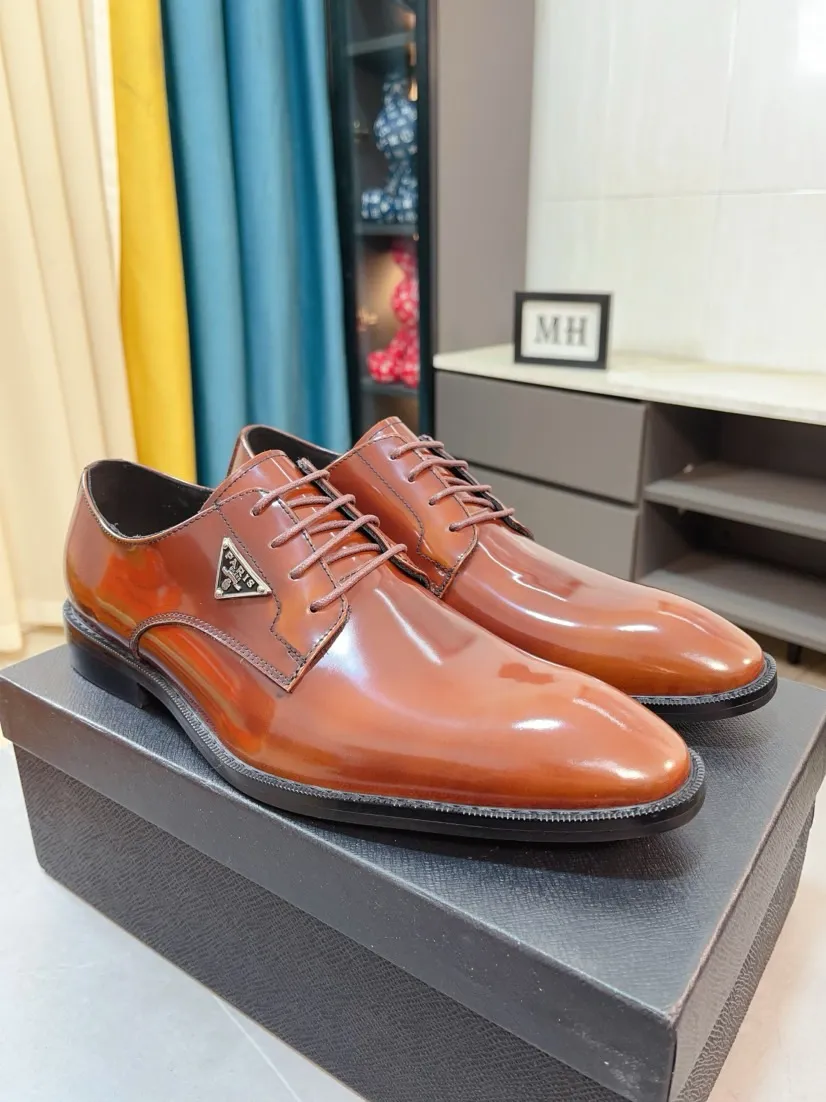 Men's shoes 💰560🌹🌹[Prada leather shoes] Top purchasing agency Original imported Italian custom-made cowhide leather surface, ➕Fully imported water-dyed breathable cowhide lining, original factory special molded sole, super comfortable, size: 38-44